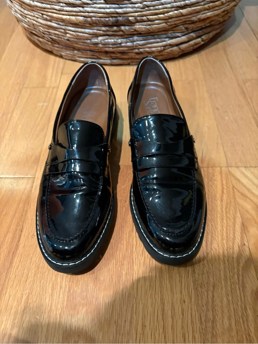 Franco Sarto Cassandra Black Patent Penny Loafers - Size 9.5